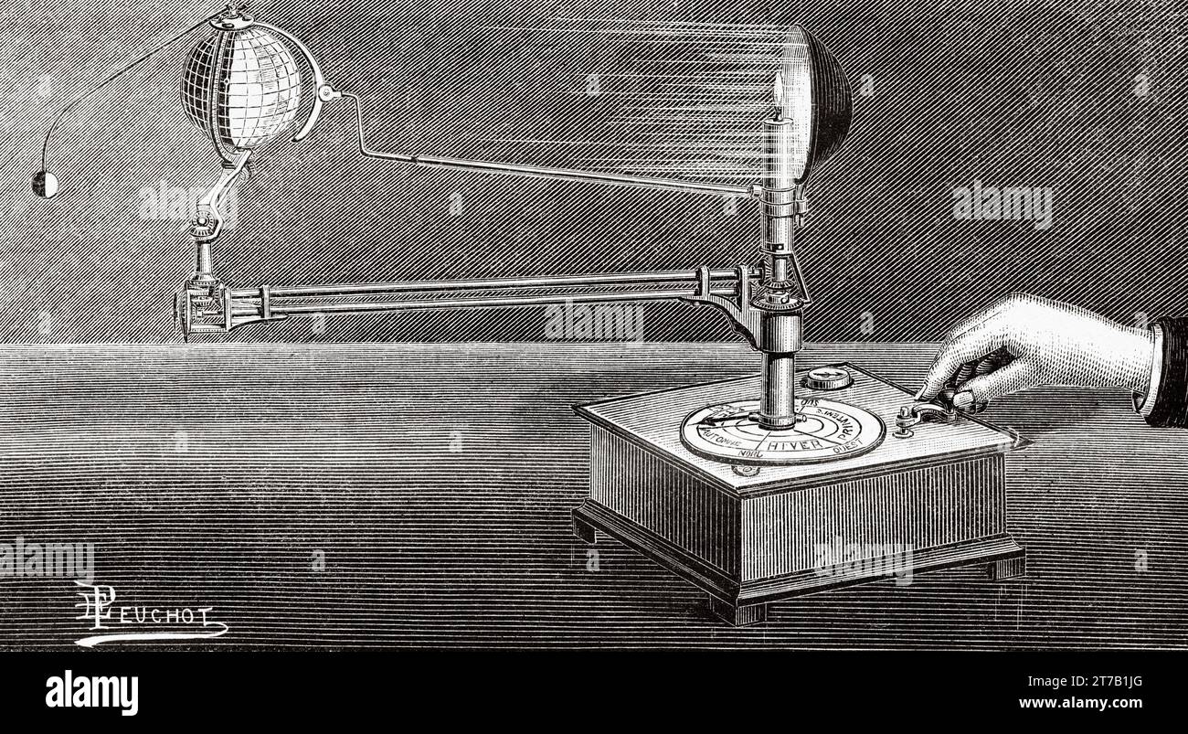 Cosmographic apparatus of Louis Girod. Old illustration from La Nature 1887 Stock Photo