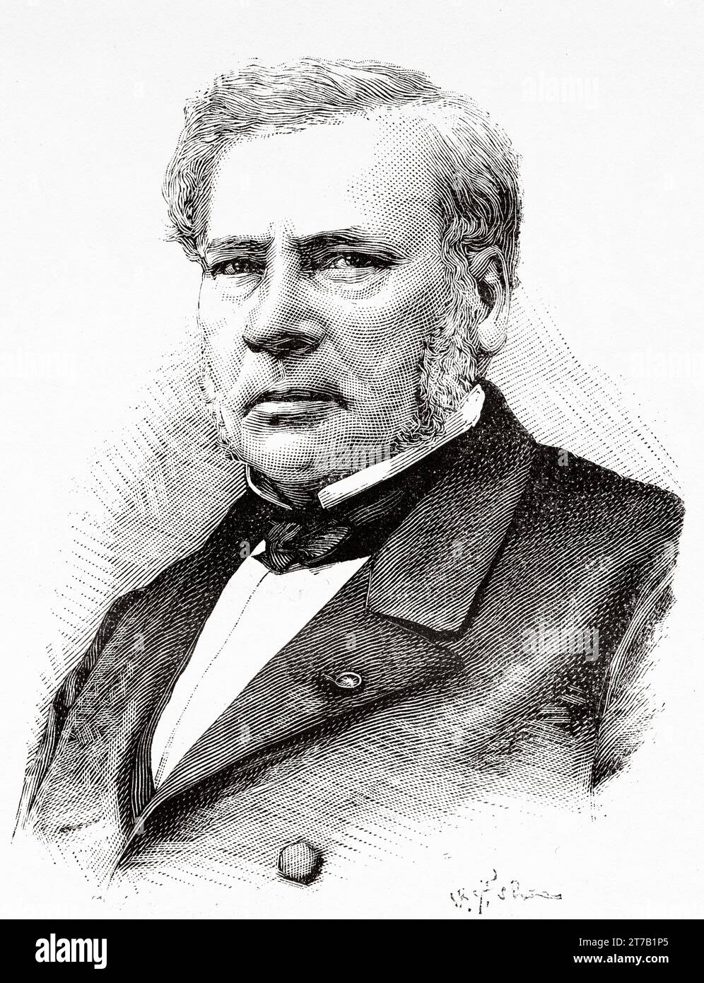 Portrait of Jean-Baptiste Joseph Dieudonné Boussingault (1801-1887) was a French chemist who made significant contributions to agricultural science, petroleum science and metallurgy. Old illustration from La Nature 1887 Stock Photo