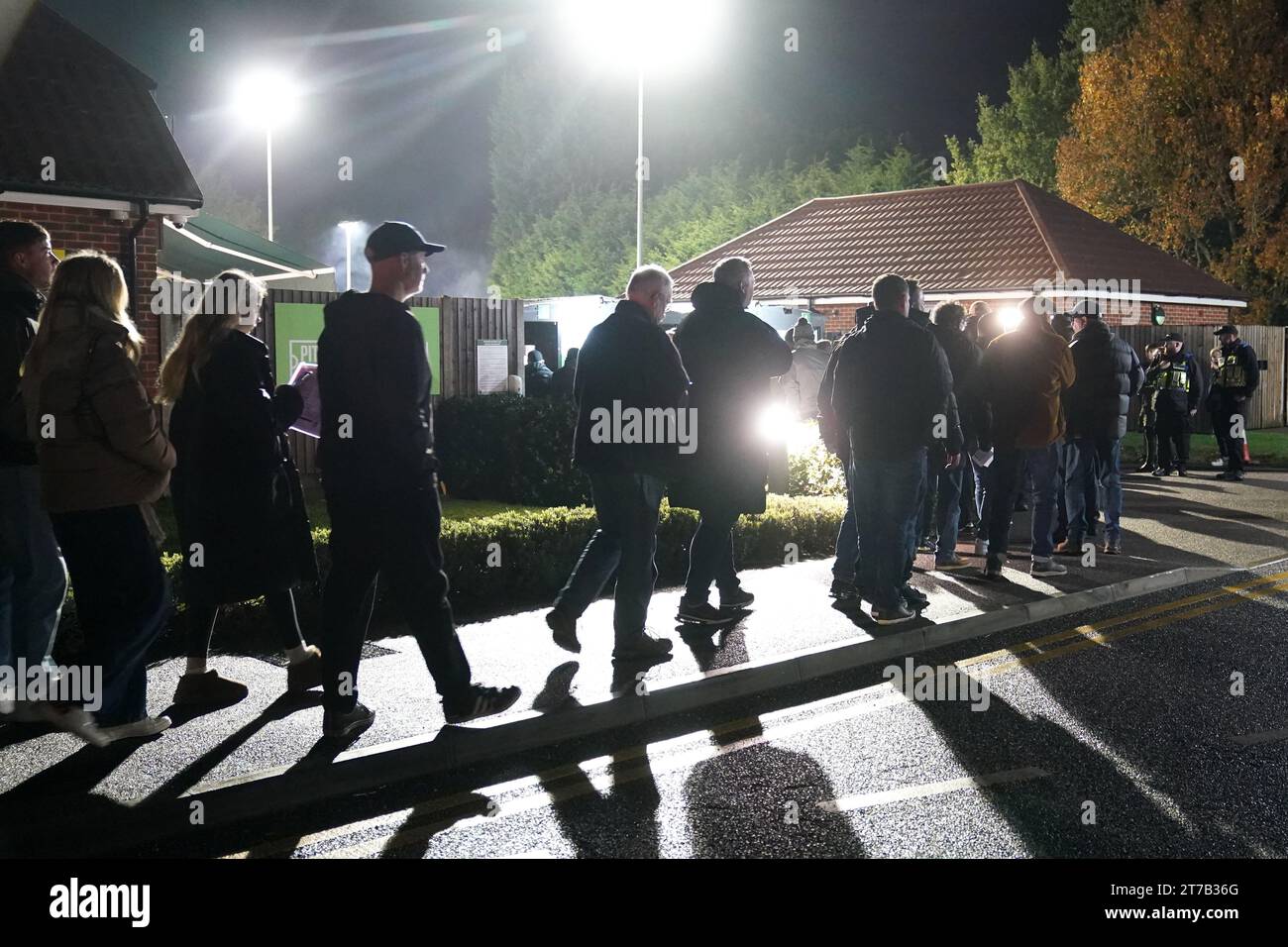 Horsham fans make their way to the stadium ahead of the Emirates FA Cup first round replay match at The Camping World Community Stadium, Horsham. Picture date: Tuesday November 14, 2023. Stock Photo