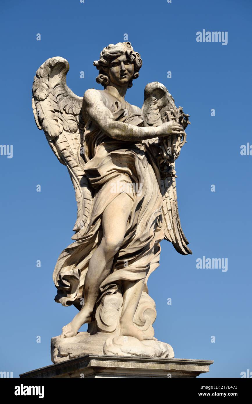 italy, rome, angel statue on sant'angelo bridge, angel with the crown