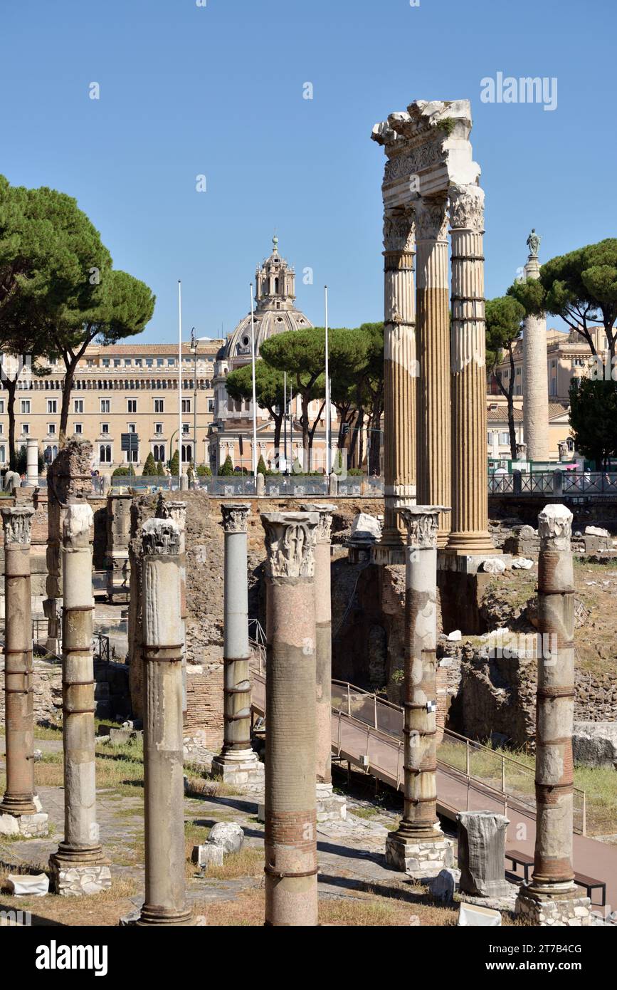 Italy, Rome, Forum of Caesar, southwest portico and Temple of Venus Genetrix Stock Photo