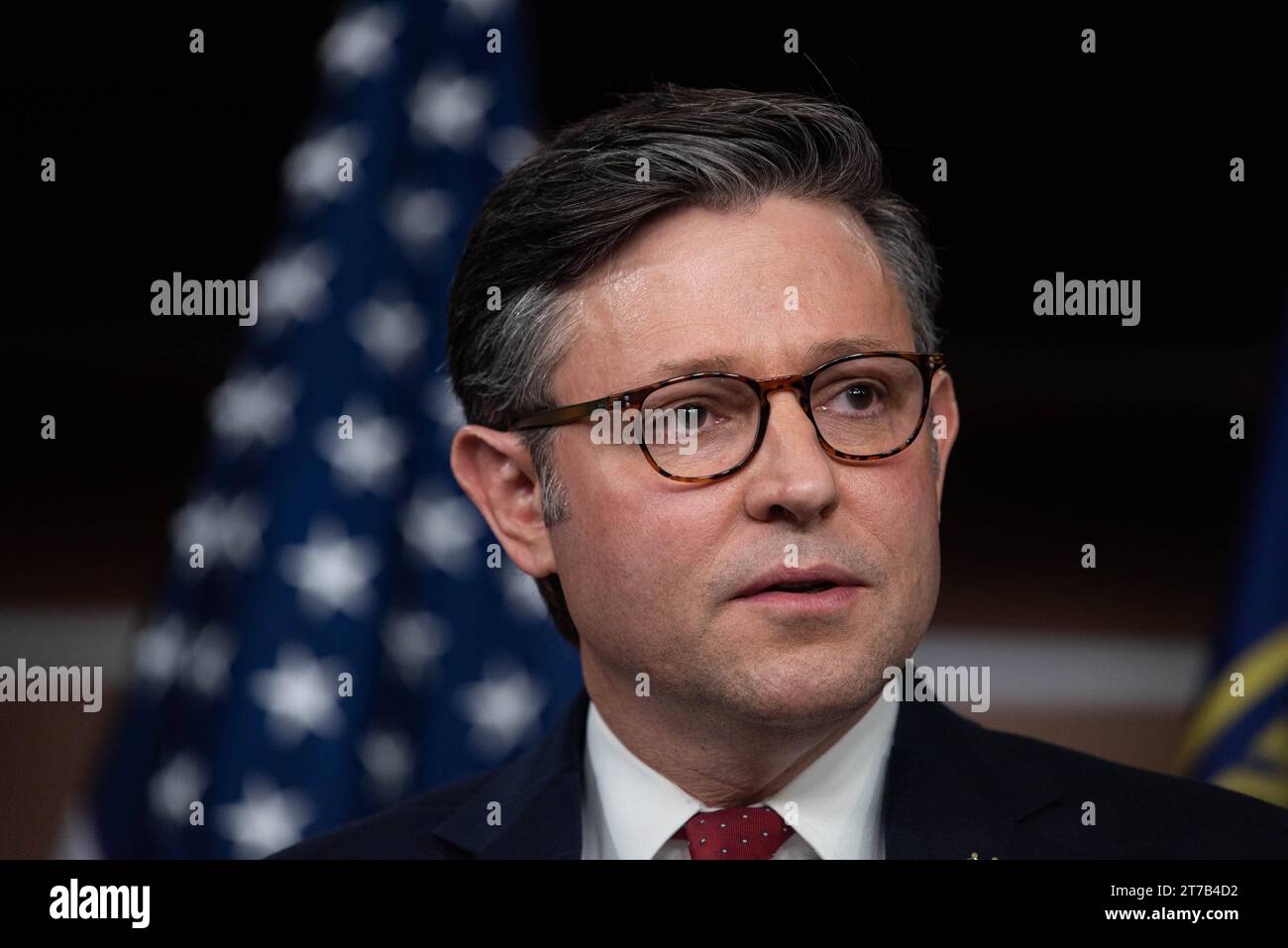 Speaker of the United States House of Representatives Mike Johnson Republican of Louisiana gives