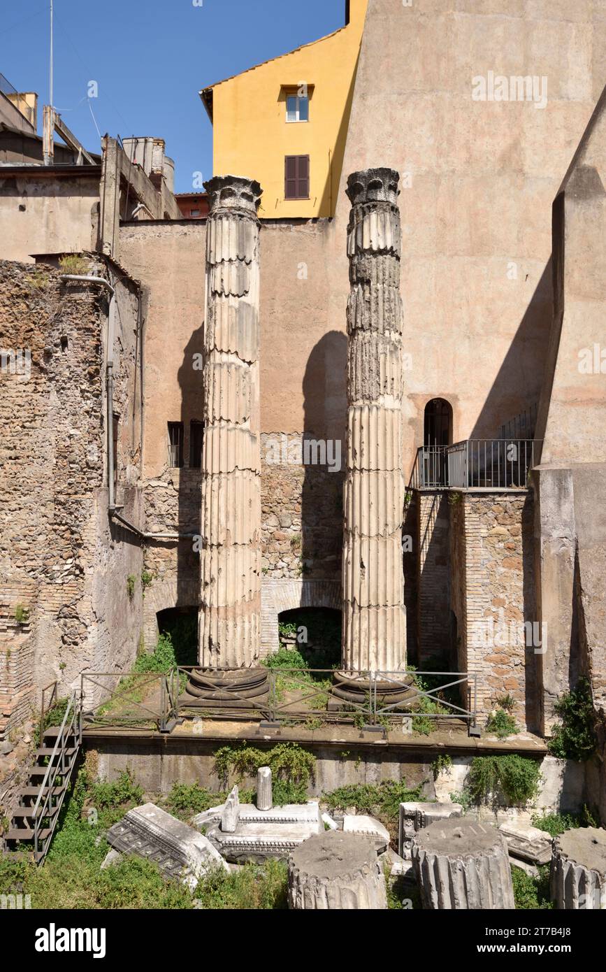 Italy, Rome, Via delle Botteghe Oscure, roman columns of the Temple of the Nymphs Stock Photo