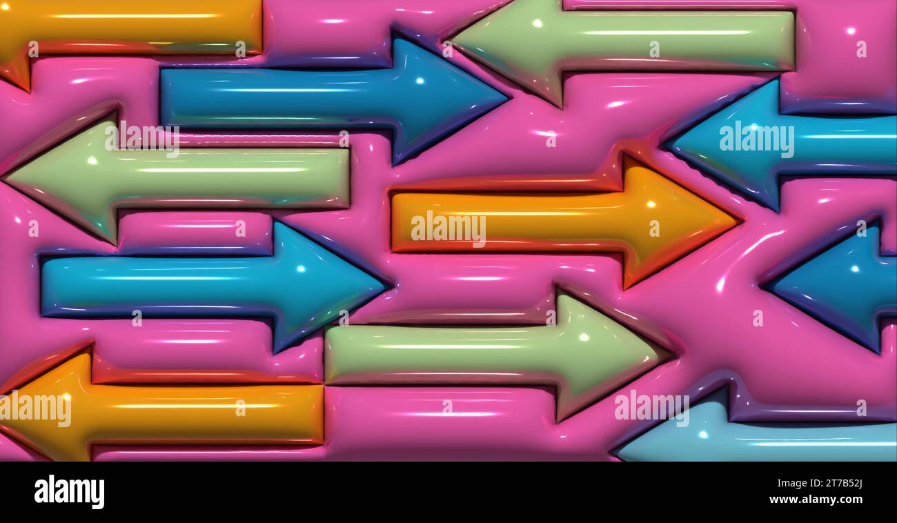 Multicolored arrows on a pink background, 3D rendering illustration ...
