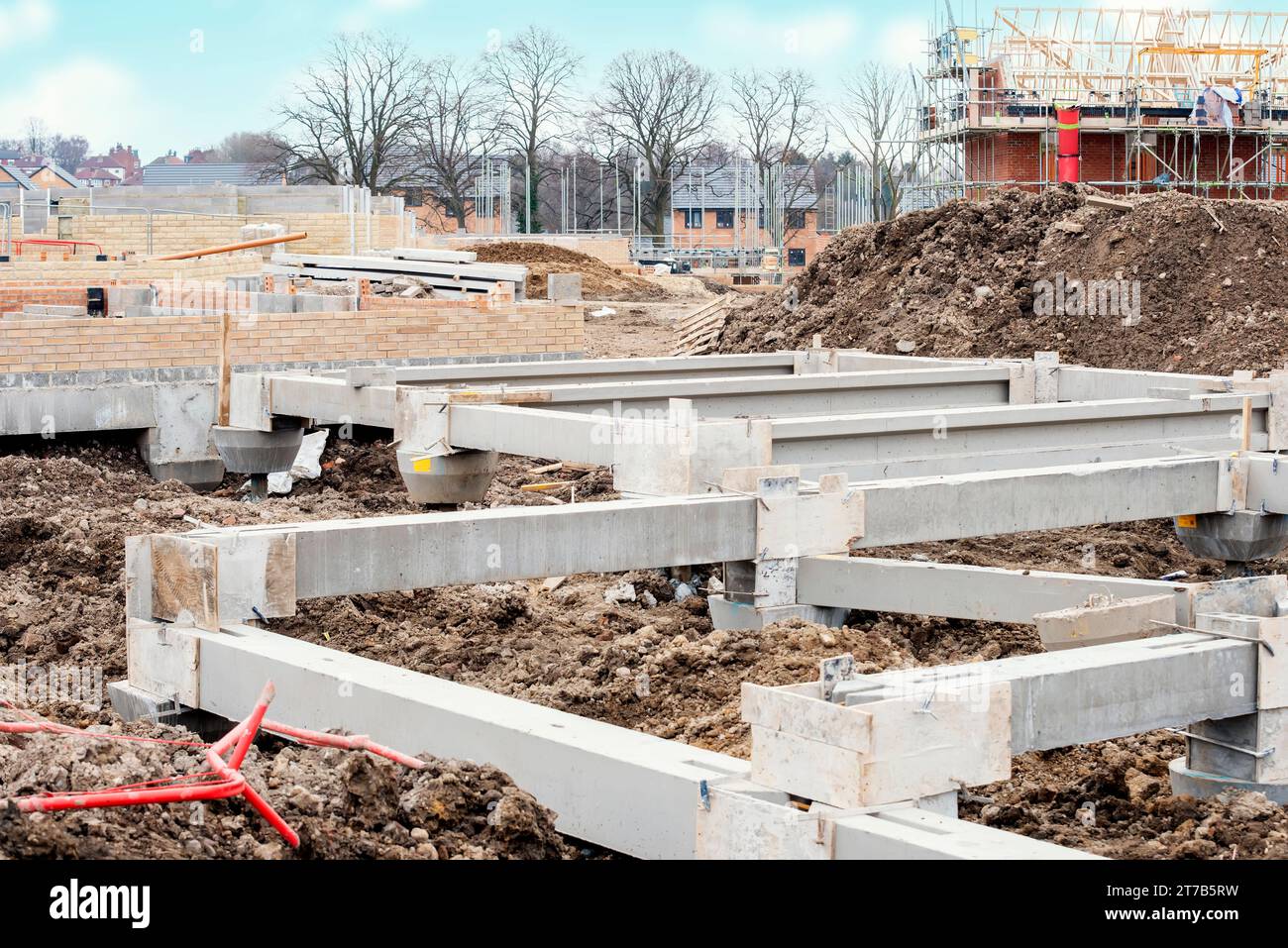 Building foundation made of prestressed concrete beams Stock Photo