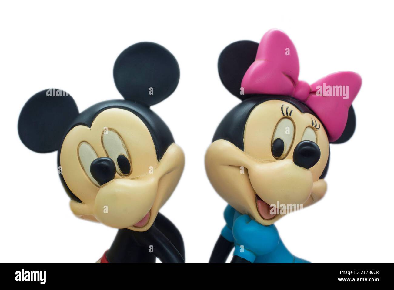 Studio image of Mickey mouse and Minnie mouse on a white isolated background. Stock Photo