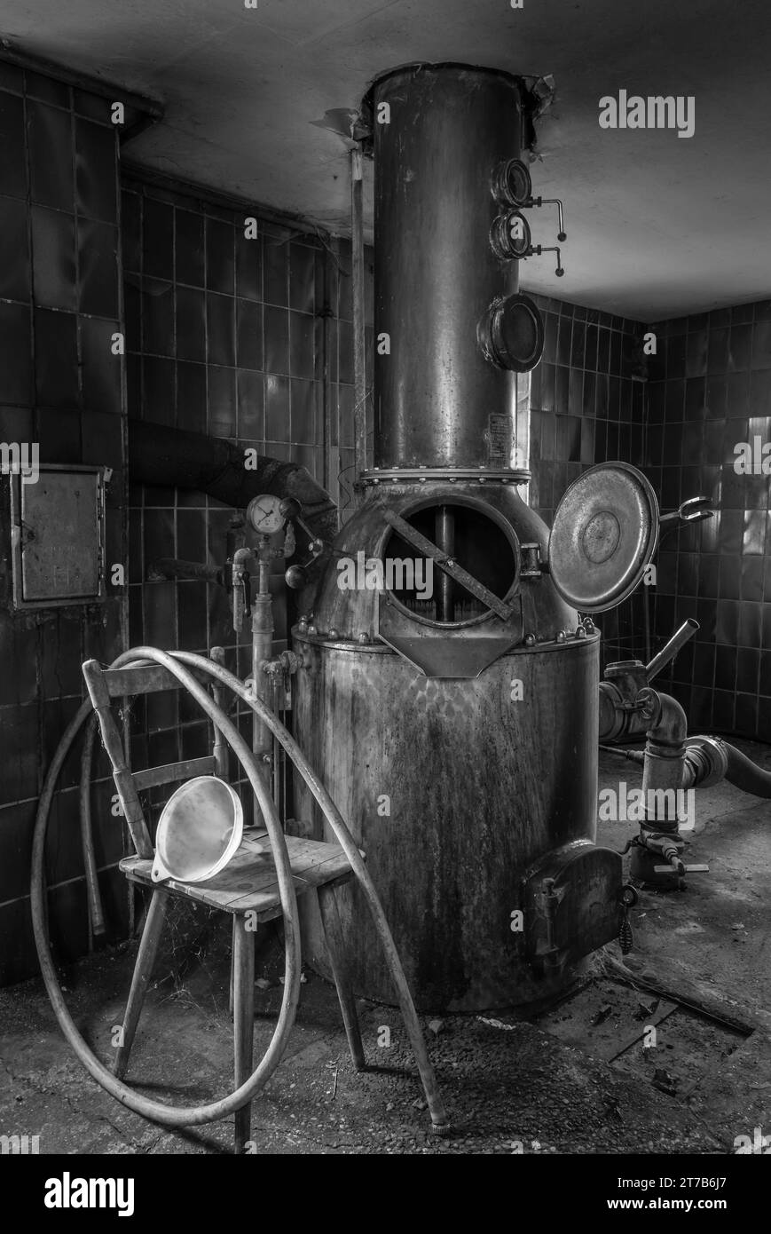 Abandoned spirit distilling equipment. Stock Photo