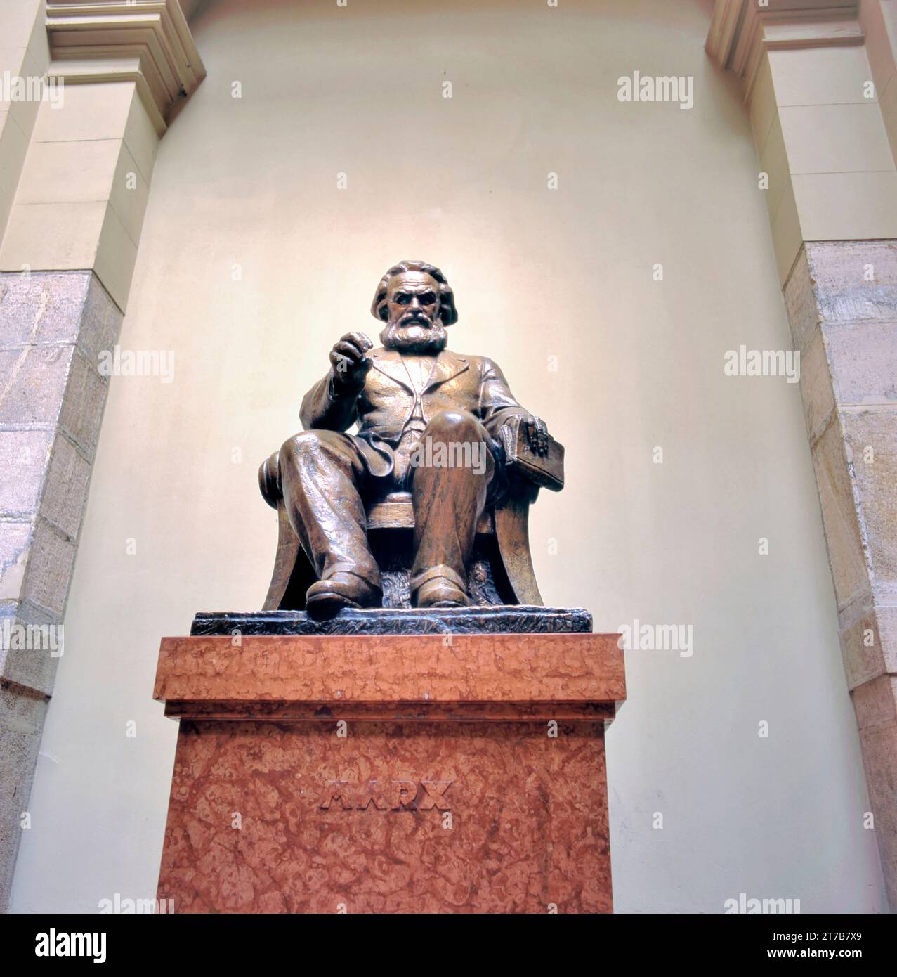 BUDAPEST, HUNGARY-MAY 08, 1995: Statue of the famous thinker, Karl Marx at the University of Economic Sciences. Stock Photo