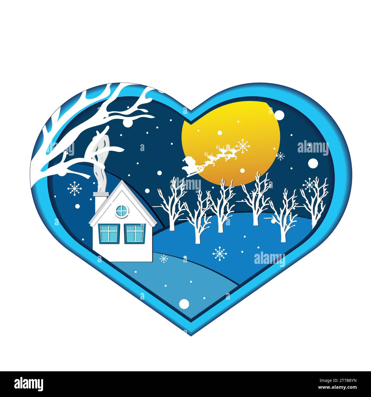 Winter landscape with trees and house Paper art style Vector Stock ...