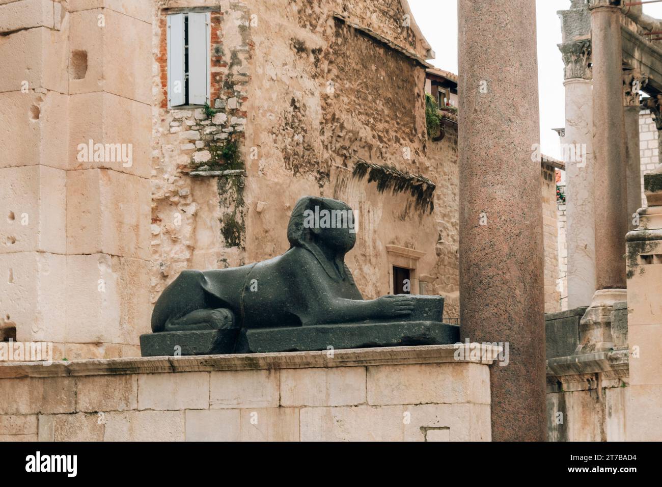 Statue of sphinx at the Peristyle square. Diocletian Palace, ancient ...