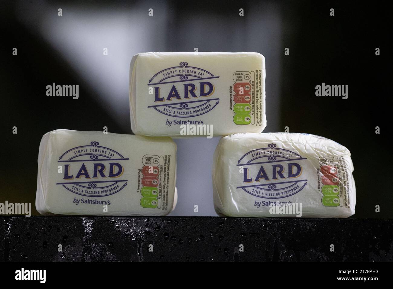 Horsham, UK. 14th Nov, 2023. Three blocks of lard are placed on top the