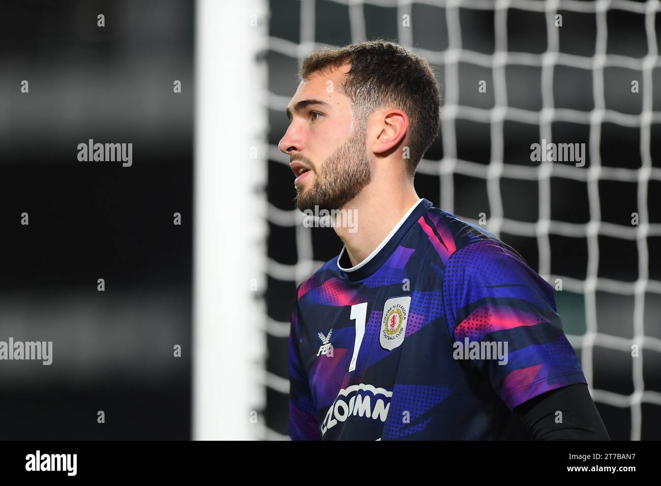 Harvey Davies of Crewe Alexandra during the FA Cup First Round Replay between Derby County and Crewe Alexandra at Pride Park, Derby on Tuesday 14th November 2023. (Photo: Jon Hobley | MI News) Credit: MI News & Sport /Alamy Live News Stock Photo