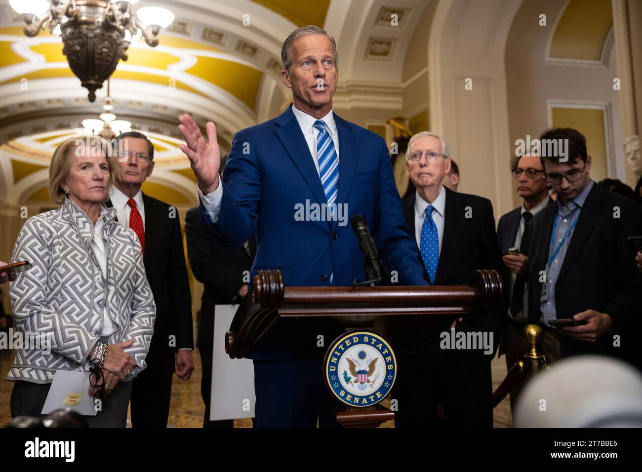 Sen. John Thune (R-S.D.) speaks alongside other Senate Republican ...