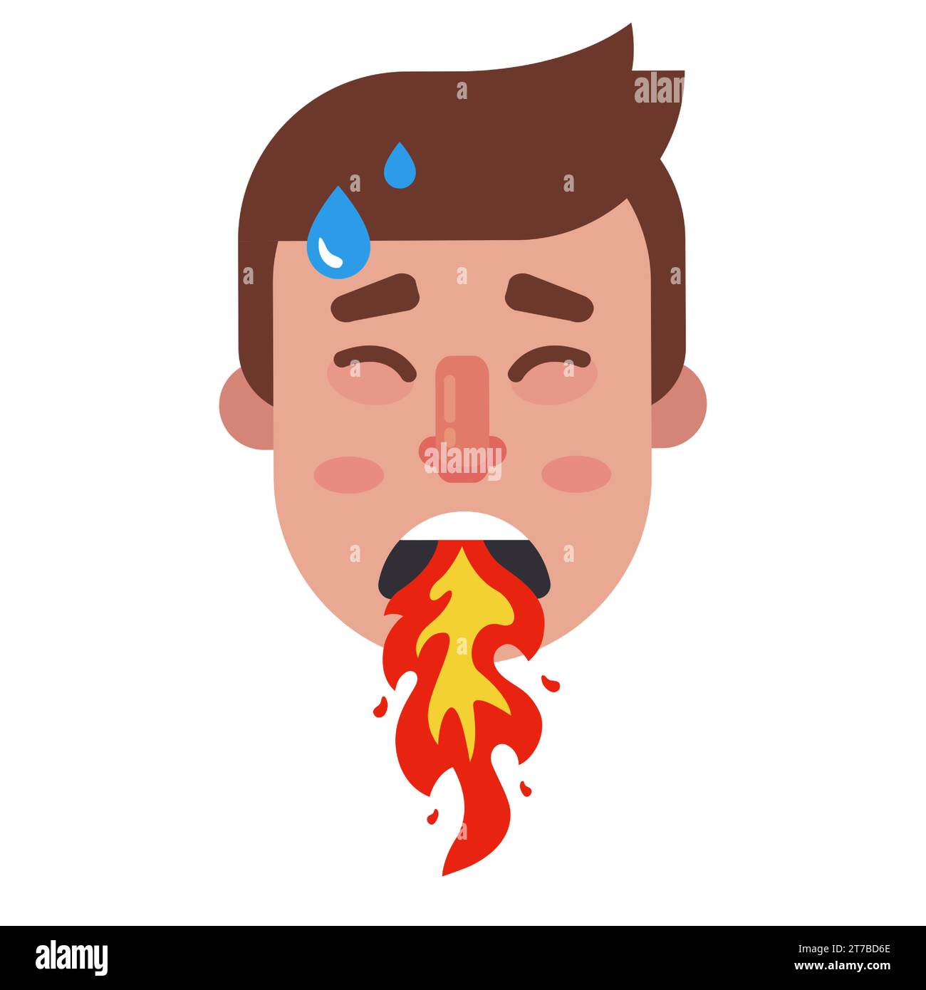 eat spicy food. heartburn in a man. flat vector illustration. Stock Vector