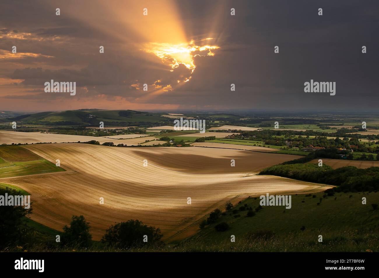 Scenic view from Firle Beacon ( South Downs National Park ) UK Stock Photo