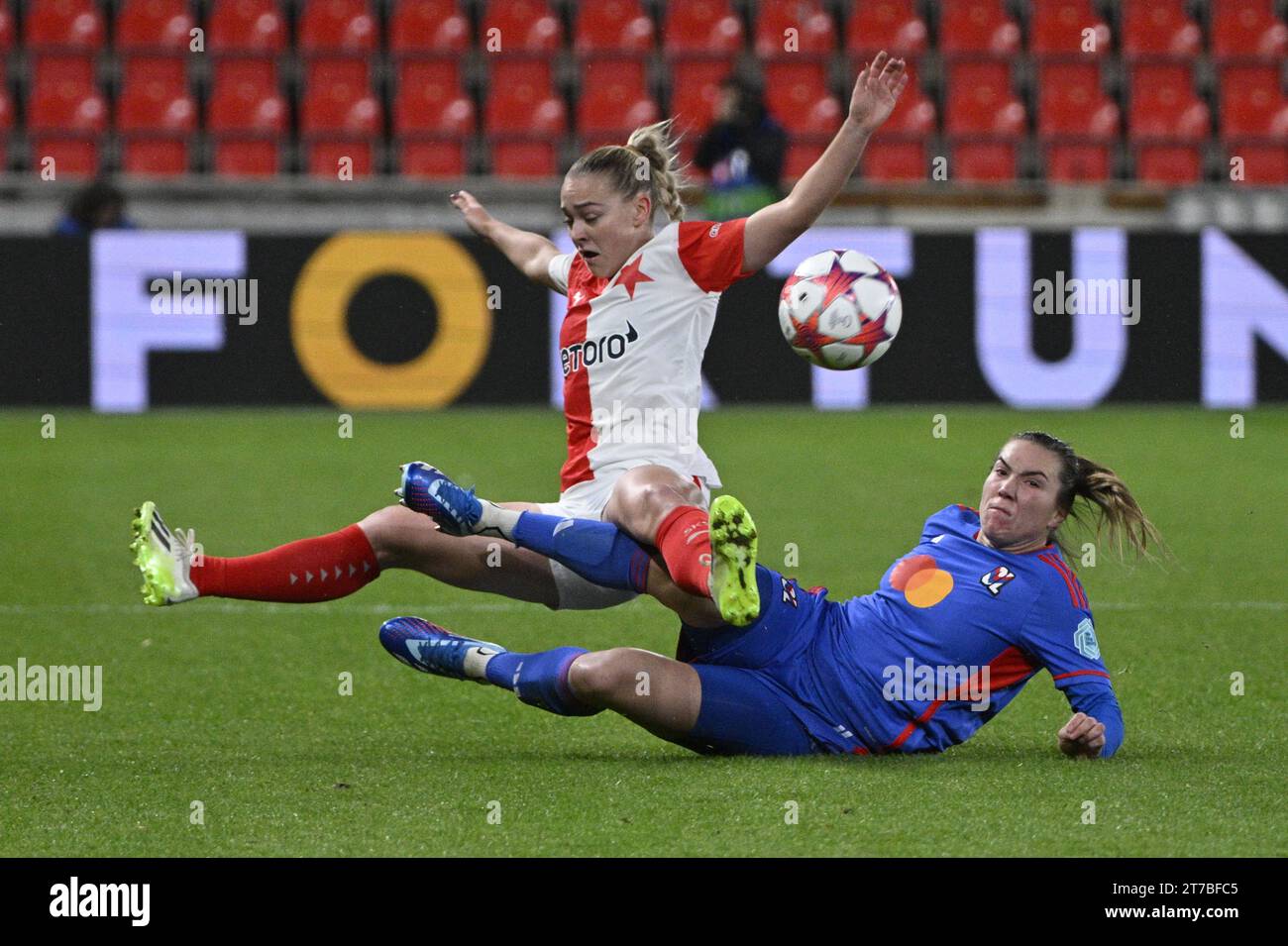 Kristyna Ruzickova of Slavia Praha challenges for the ball with