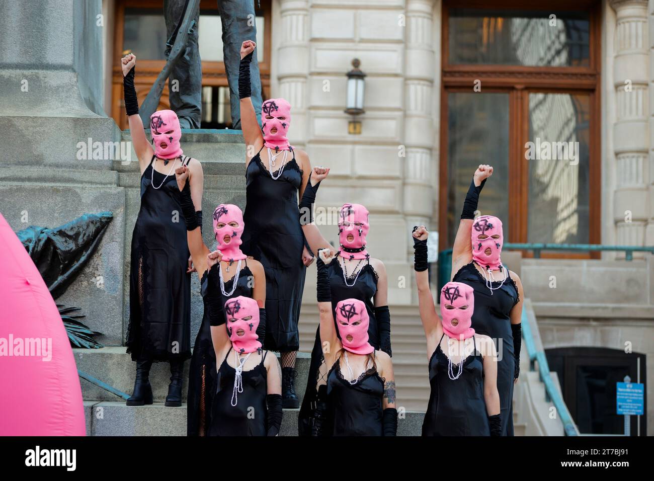INDIANAPOLIS, INDIANA - NOVEMBER 14: Russian activist group Pussy Riot