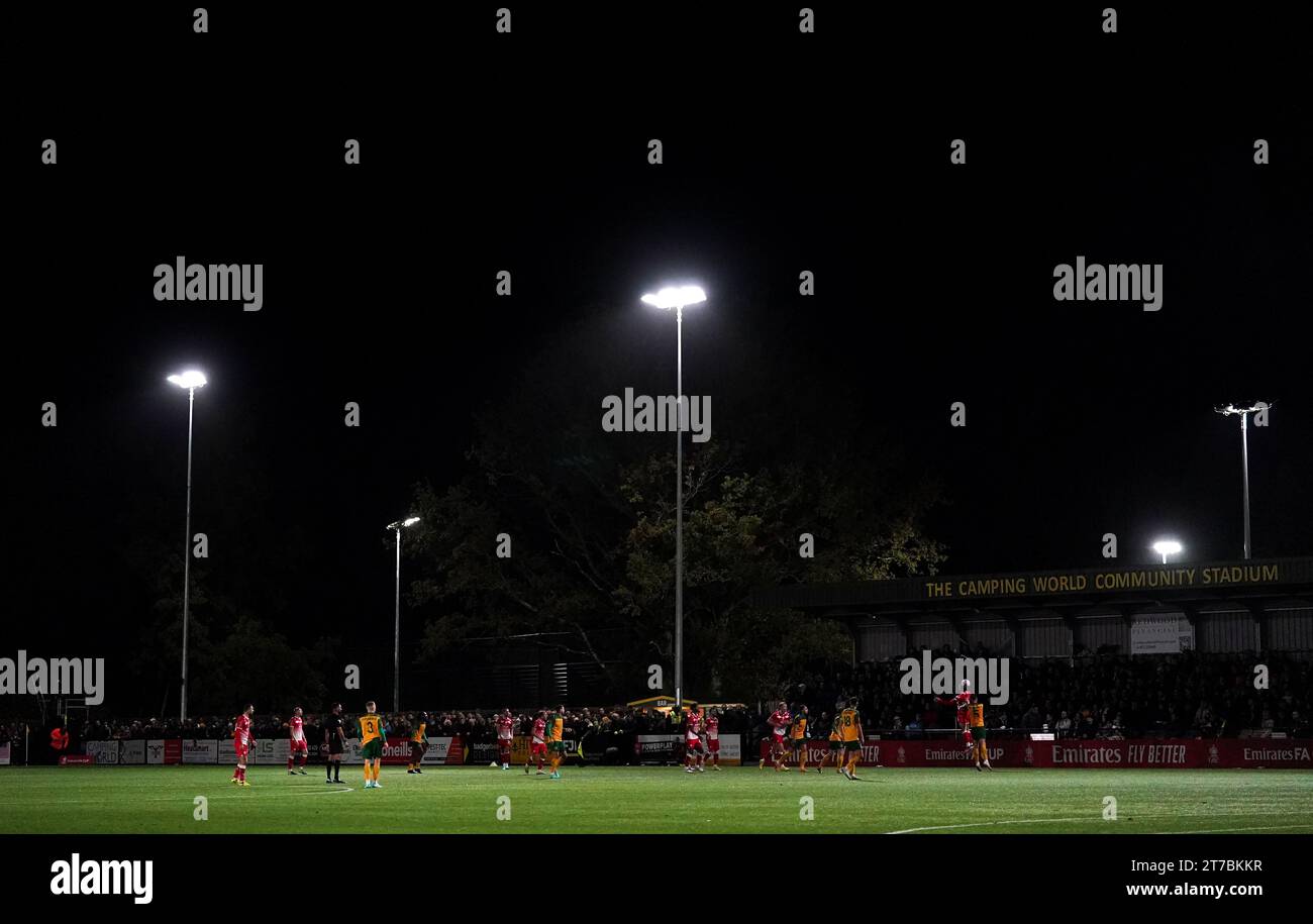 General view of the action during the Emirates FA Cup first round replay match at The Camping World Community Stadium, Horsham. Picture date: Tuesday November 14, 2023. Stock Photo