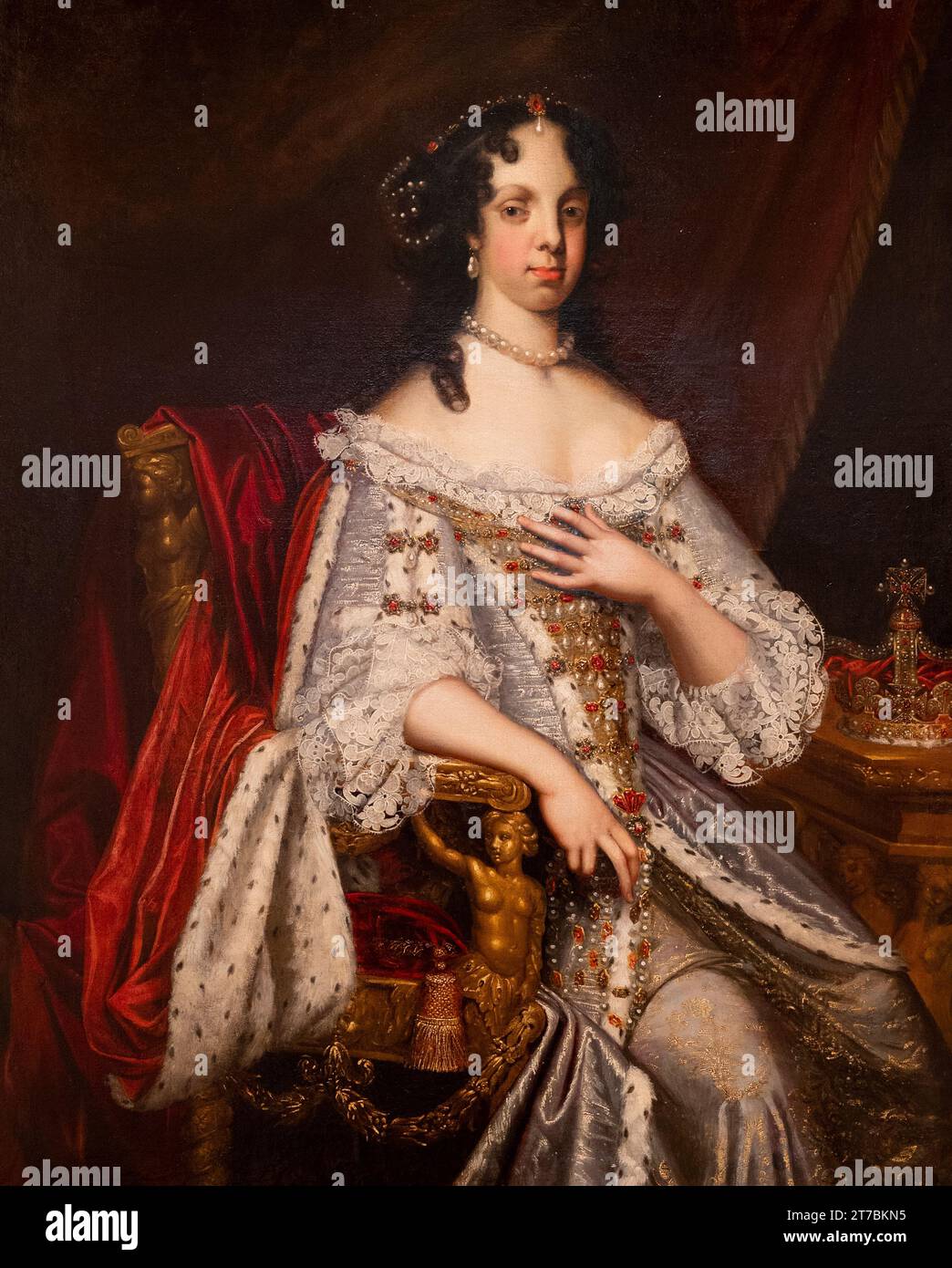 Queen Catherine of Braganza (circa 1670-1674) by John Riley (1633-1680) - attributed. Oil on canvas. Stock Photo