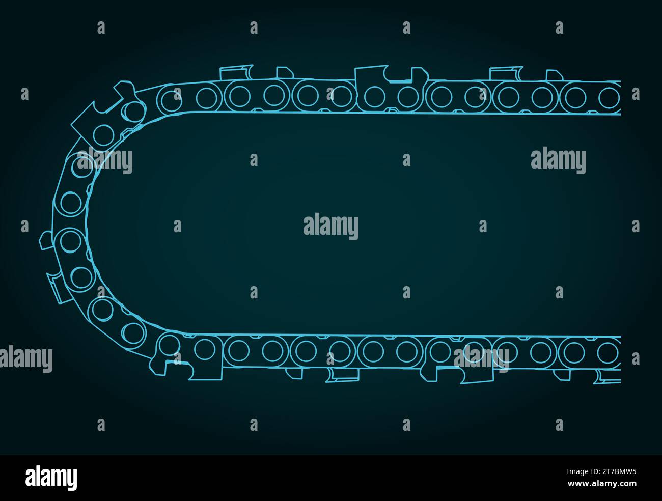 Stylized vector illustration of blueprint of chainsaw chain Stock
