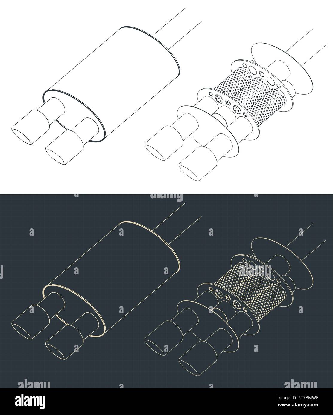 Blueprints of car muffler. Inside a сar's muffler Stock Vector Image
