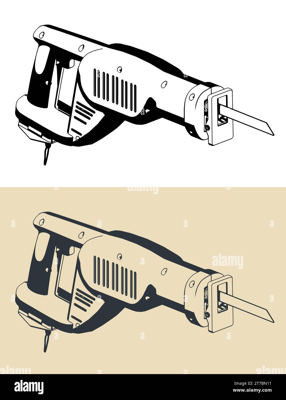 Stylized vector illustrations of reciprocating saw Stock Vector