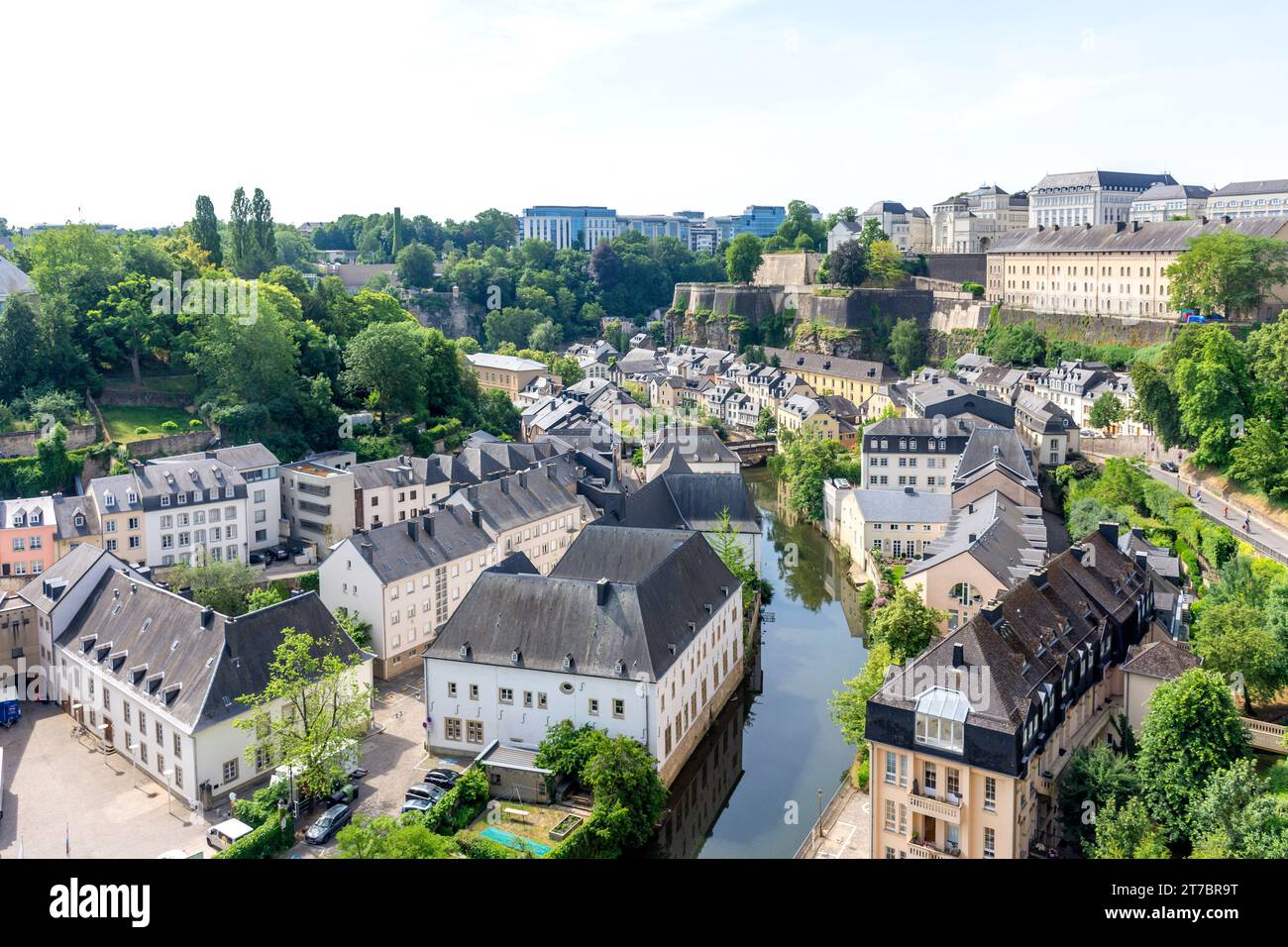 River Alzette and Grund district from Chemin de la Corniche, City of Luxembourg, Luxembourg Stock Photo