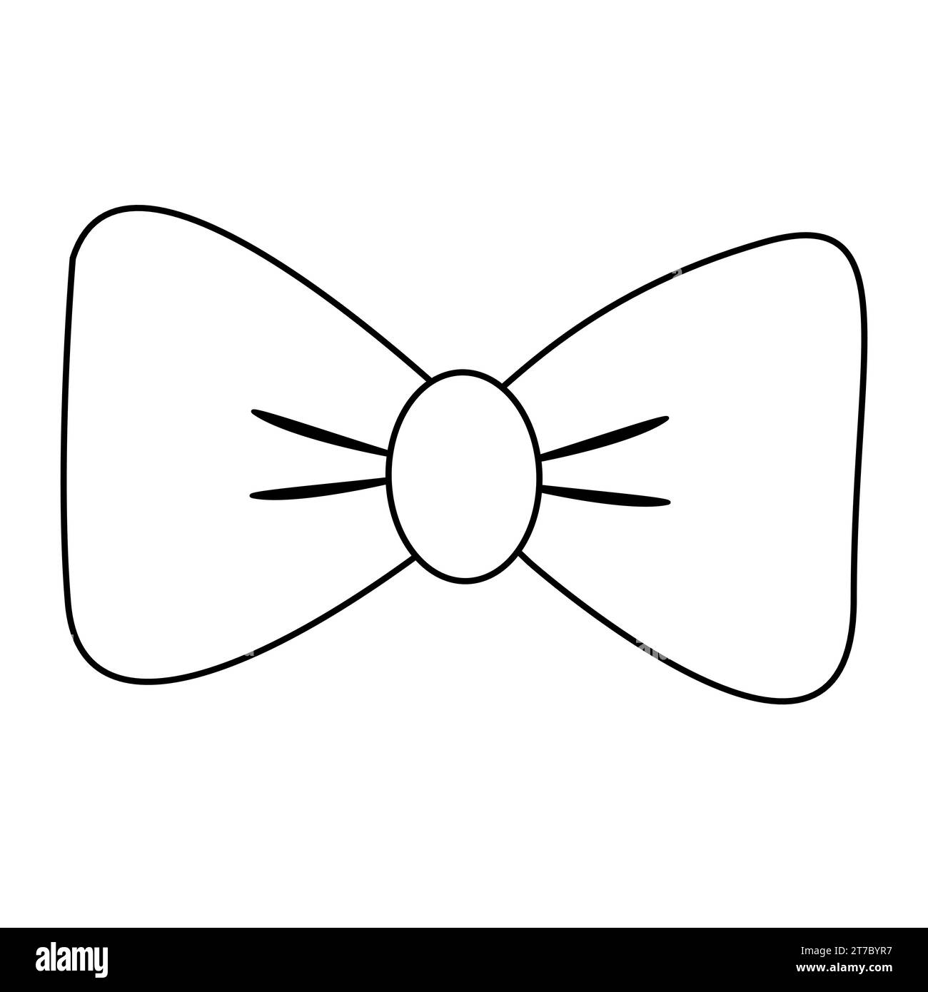 Lush bow, doodle style flat vector outline illustration for kids coloring book Stock Vector