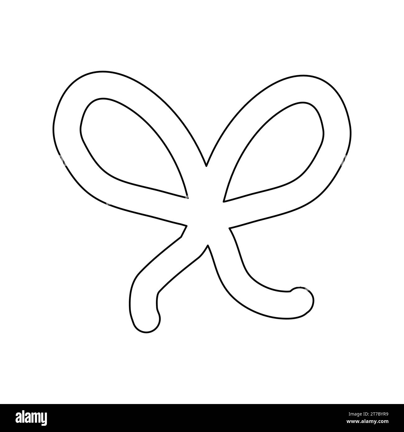 Simple gift bow, doodle style flat vector outline illustration for kids coloring book Stock Vector