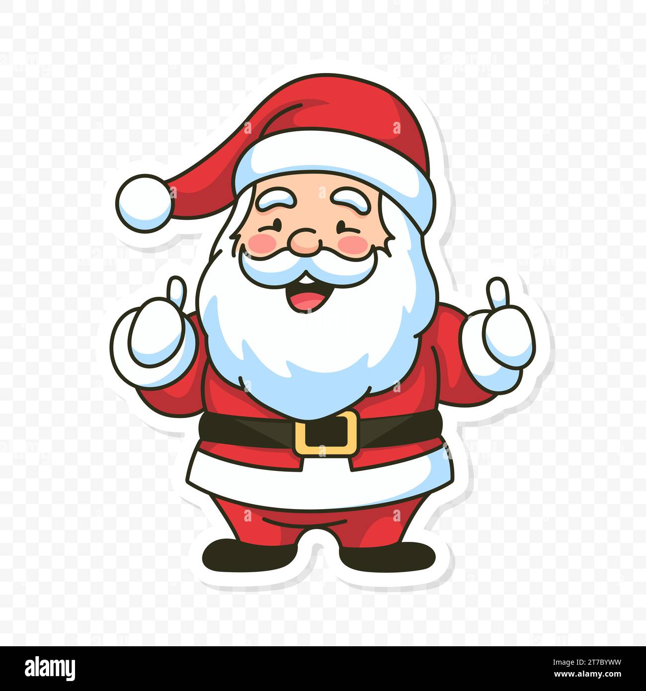 Flat Vector Portrait of Smiling Happy Santa Claus Showing Like Sign with Thumb. Cartoon Christmas Santa Claus Sticker Icon, Isolated Vector Stock Vector