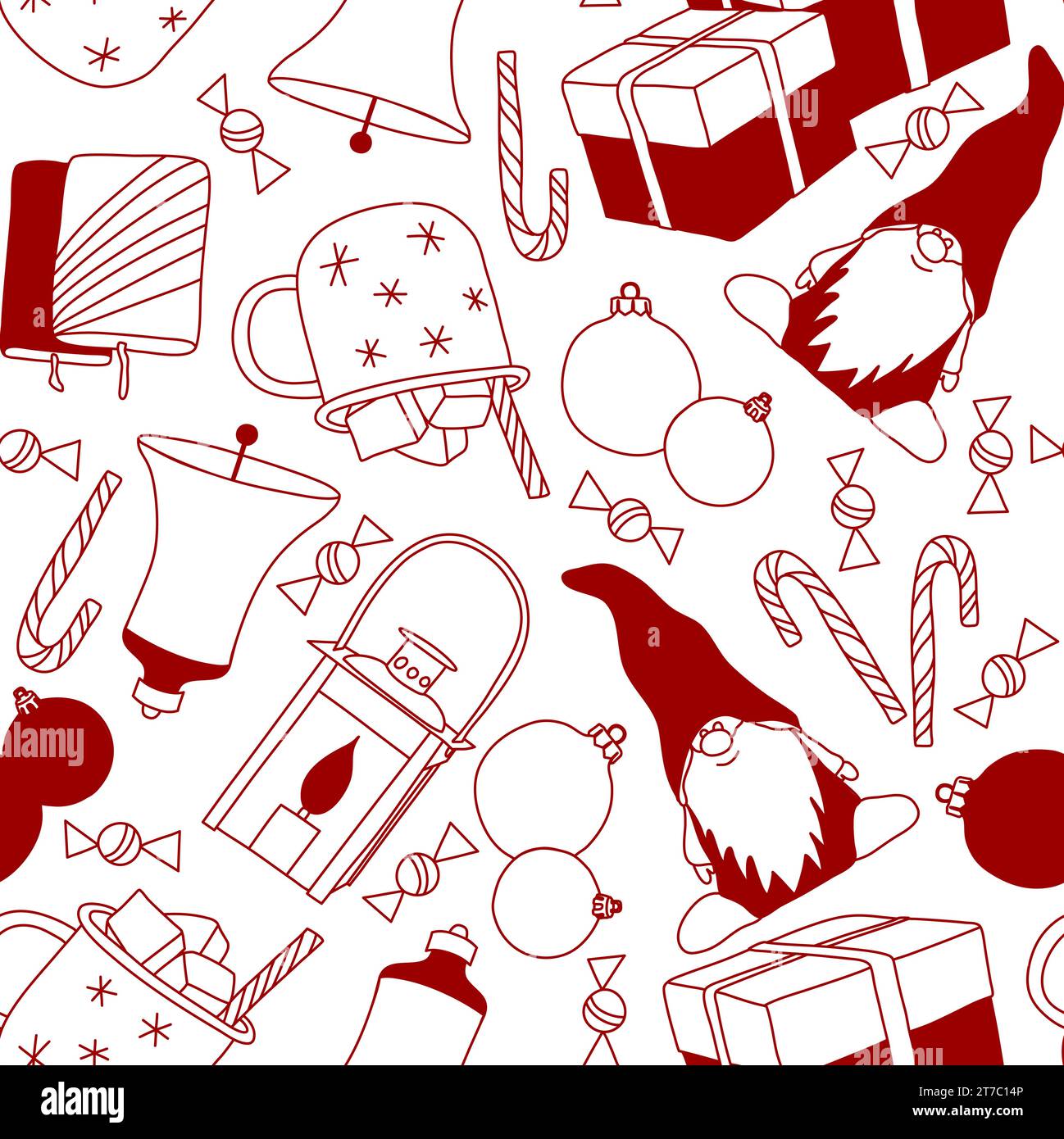 Seamless holiday pattern with Christmas decorations. Vector illustration Stock Vector