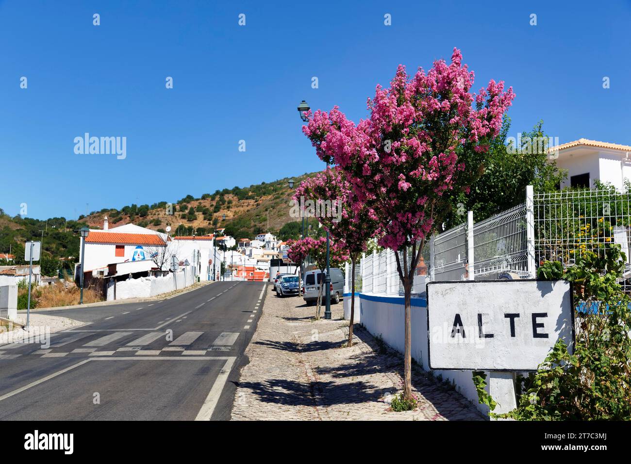 Entrance to town, sign with Alte lettering, Loule, Algarve, Portugal Stock Photo