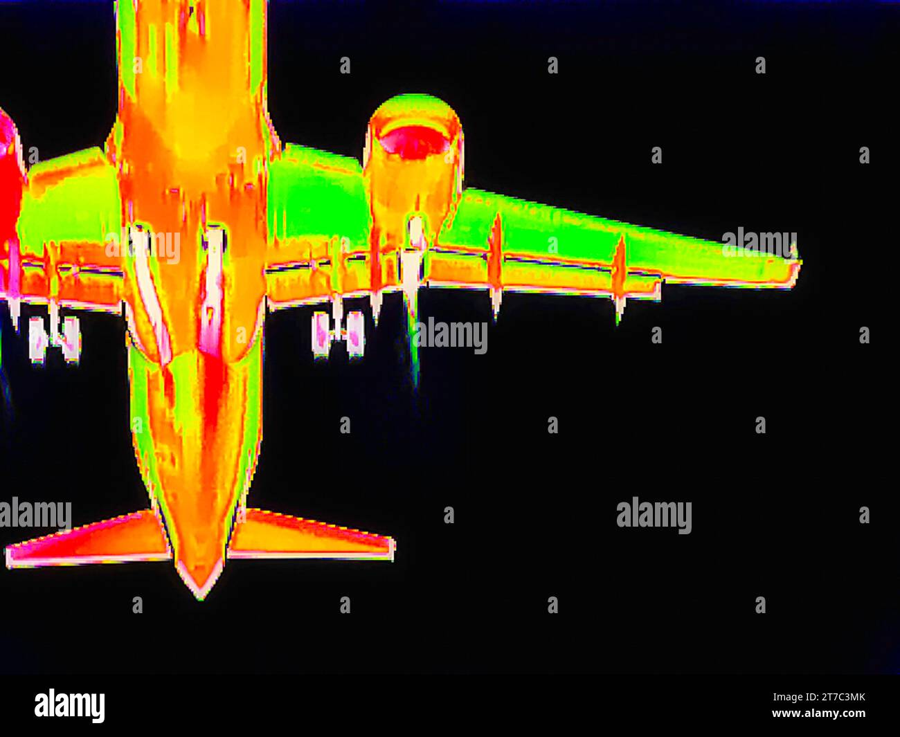 Aeroplane approaching, passenger aeroplane, symbol photo, thermal imaging camera, thermography, interpolated, Germany Stock Photo