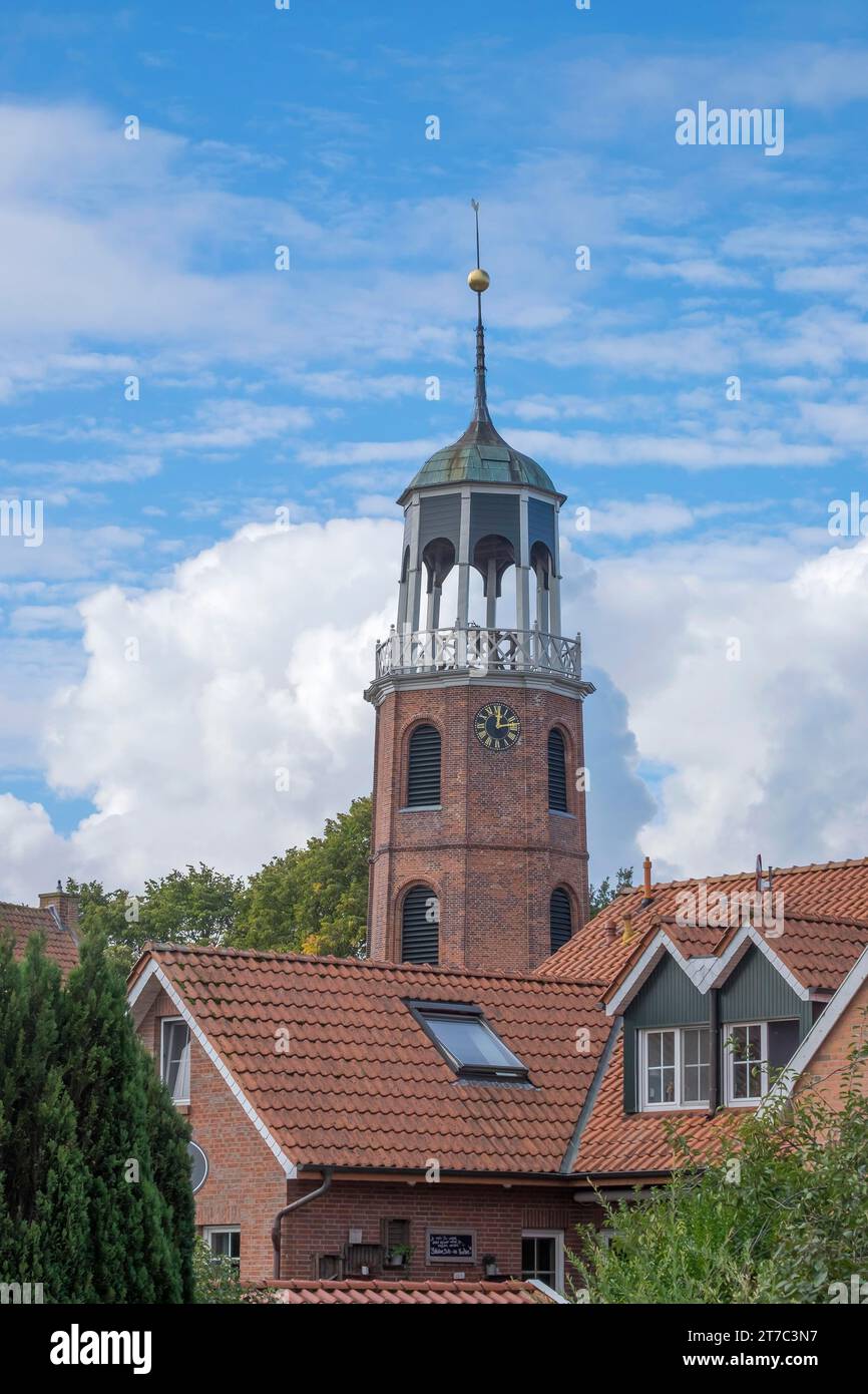 Bell tower of the church in Ditzum, Rheiderland, East Frisia, Lower Saxony, Germany Stock Photo