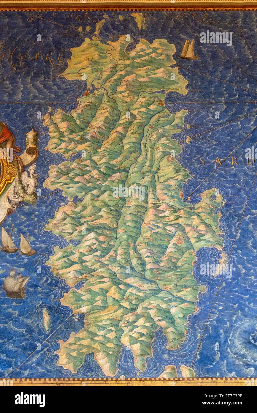 Map of Sardinia in the Map Room, Vatican Museum, Rome, Italy Stock Photo