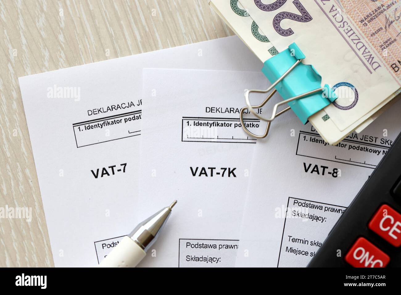 Declaration for tax on goods and services VAT8, VAT7K, VAT7 form on
