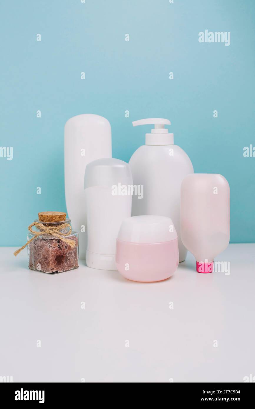 Various cosmetics bottles Stock Photo