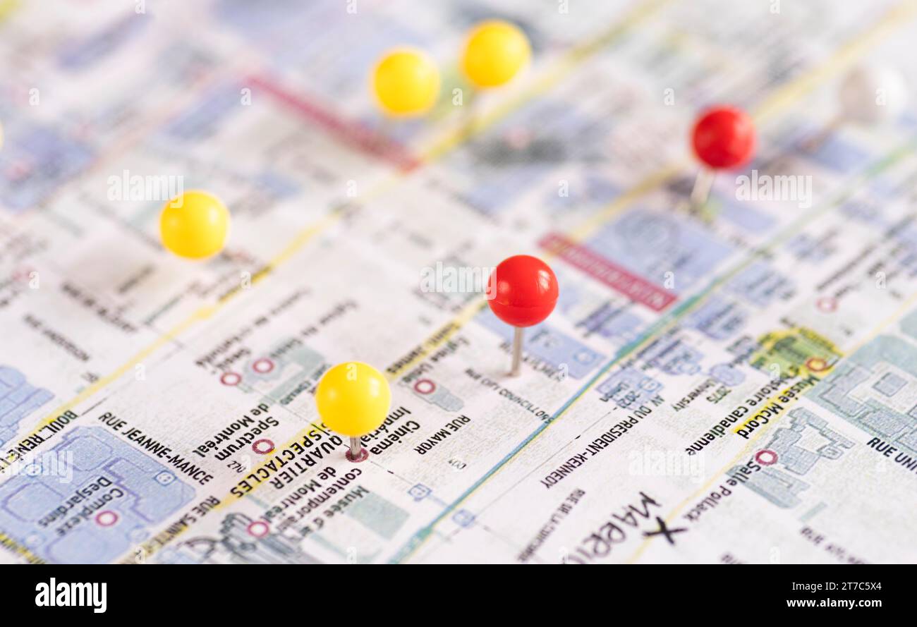 Floating Pinpoints Canadian french map with pinpoints Stock Photo - Alamy