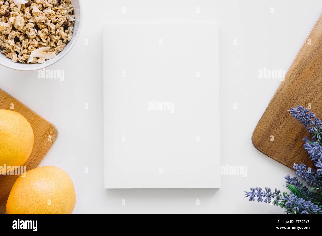 Book cover mockup with oranges flowers Stock Photo Alamy