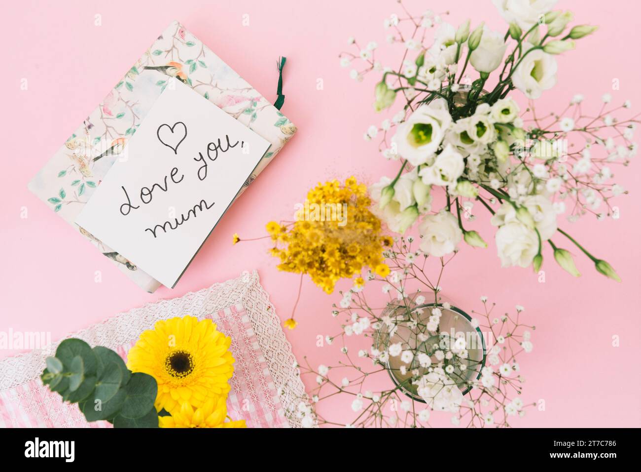 Love you mum inscription with flowers notebook Stock Photo