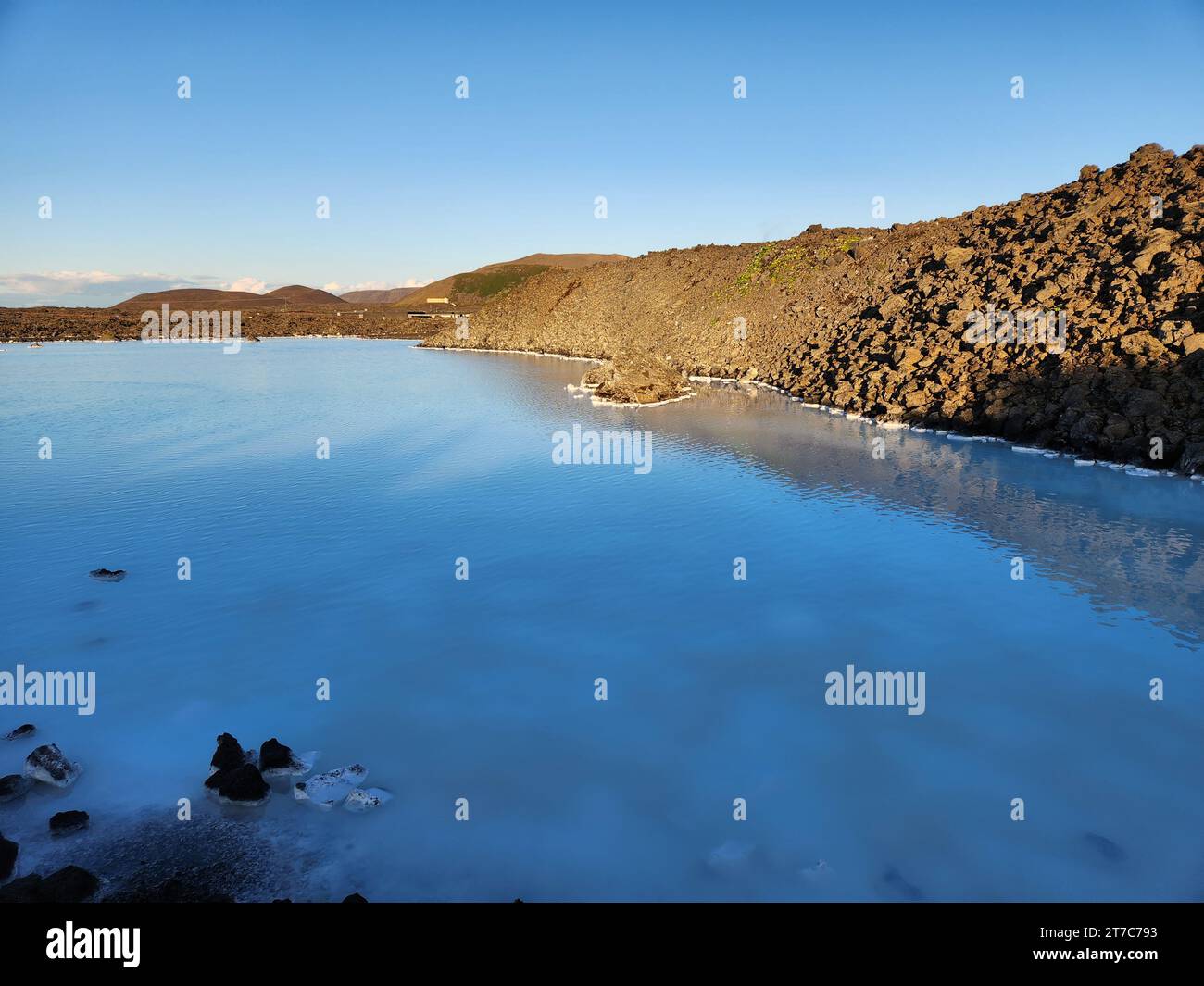 Grindavik, Iceland - September 11, 2023 - Blue Lagoon geothermal baths near Gridavik, Iceland on clear sunny afternoon. Stock Photo