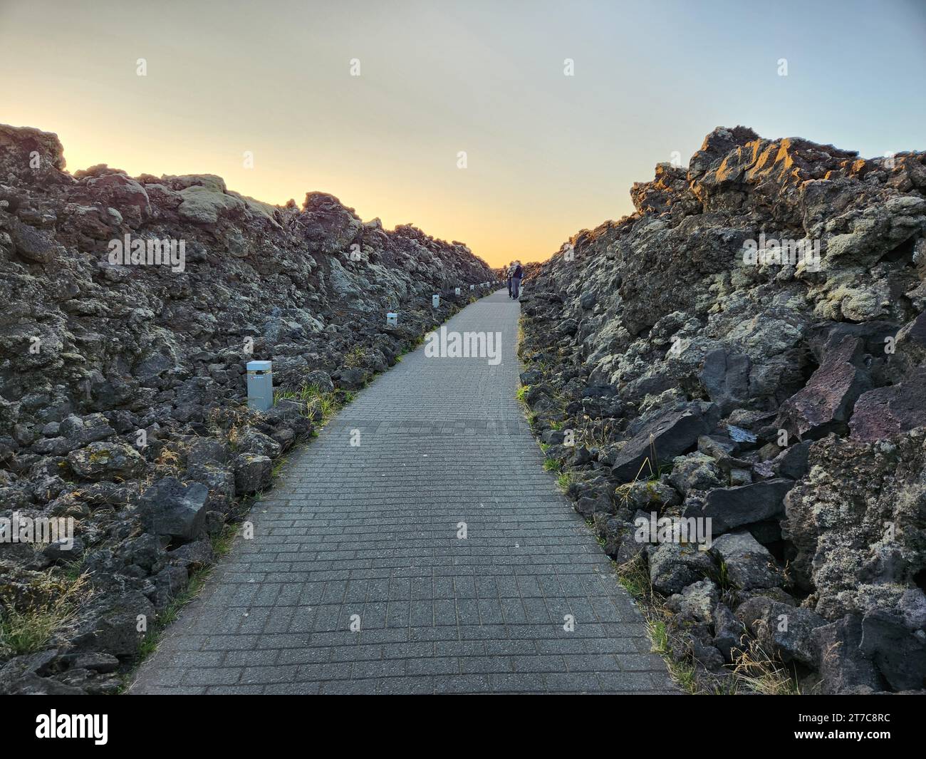 Grindavik, Iceland - September 11, 2023 - Entrance walkway to Blue Lagoon geothermal baths near Gridavik, Iceland on clear sunny afternoon. Stock Photo