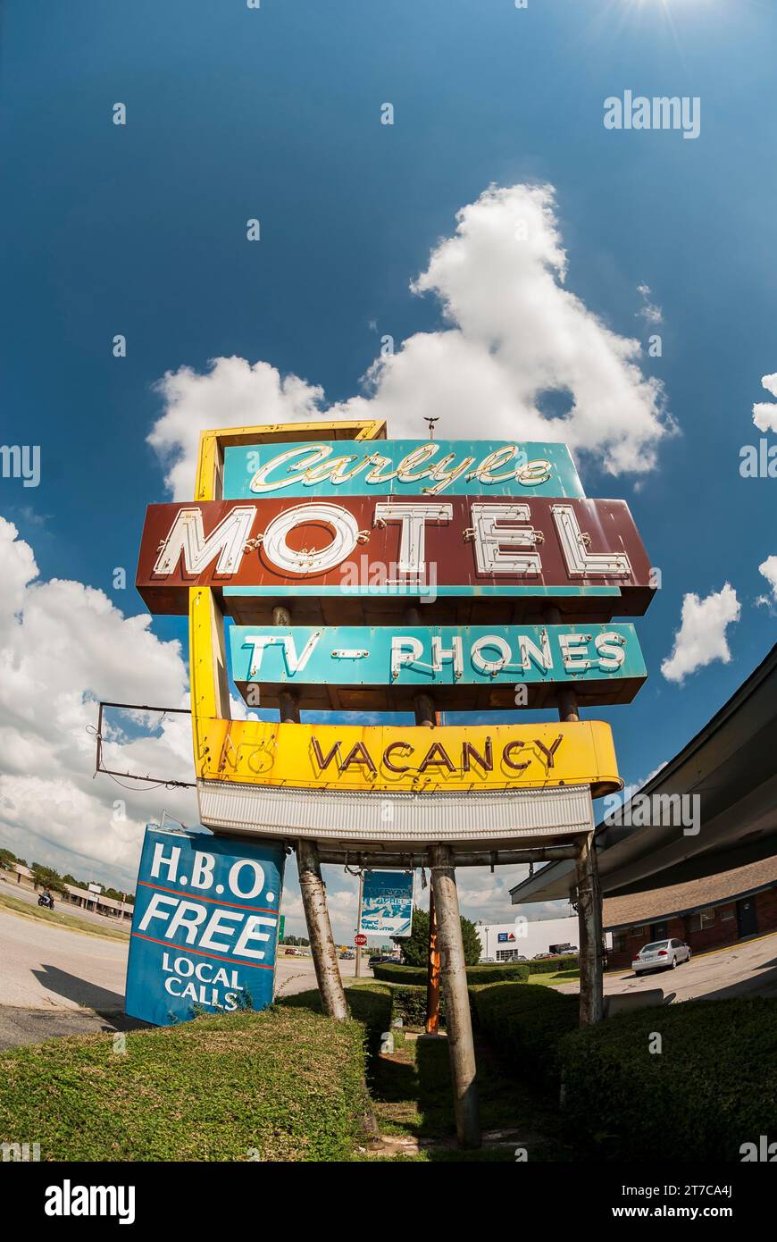 Old hotel, accommodation, travelling, road trip, fifties, history, historic, cult, Route 66, USA Stock Photo