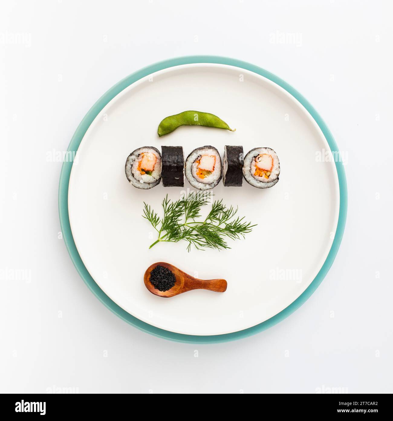 Flat lay plate with sushi Stock Photo