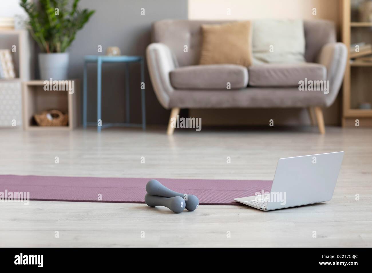 Minimalistic interior design with yoga mat floor Stock Photo Alamy