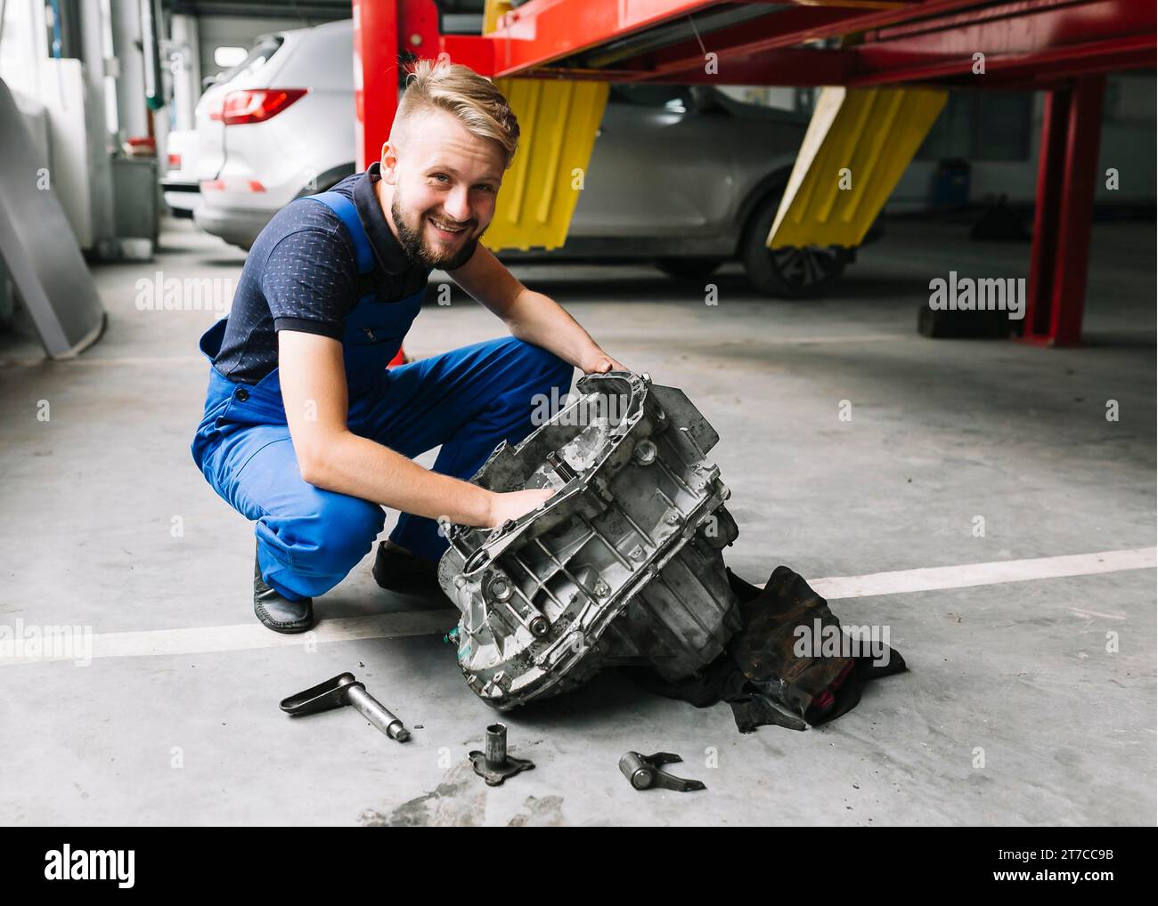 Technician Repairing Engine Stock Photo Alamy
