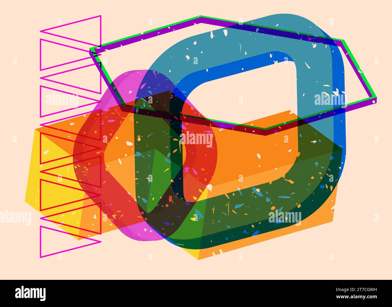 Risograph colorful geometric shapes. Object in trendy riso graph design ...