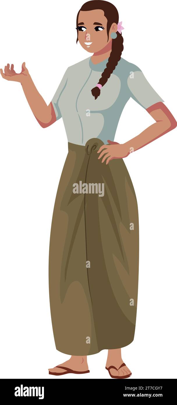 myanmar woman character Stock Vector