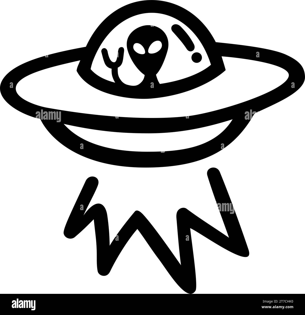 Alien UFO Spaceship Saucer Line Art Doodle Drawing Vector Stock Vector