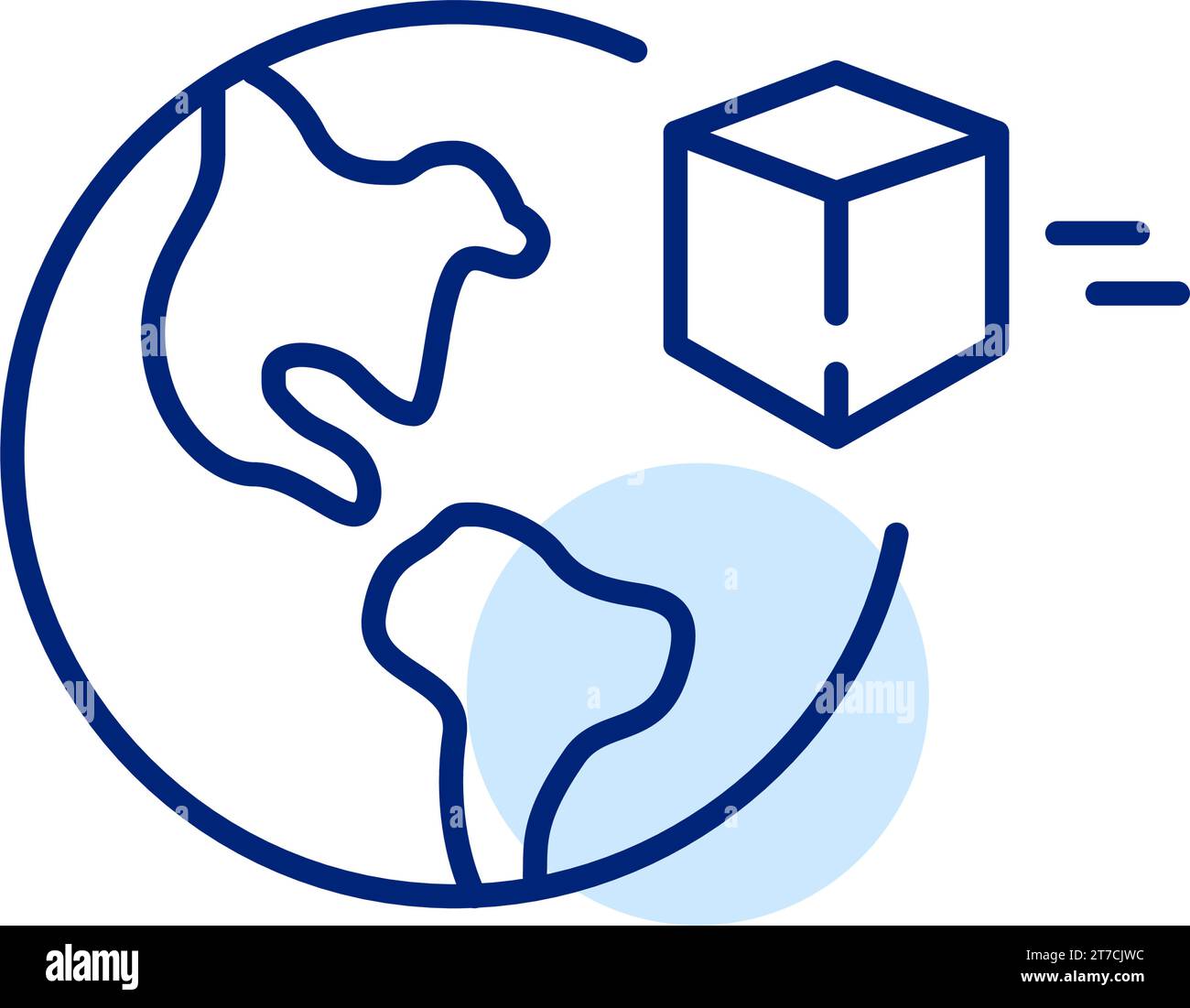 Parcel and Earth globe. Worldwide delivery service. Pixel perfect icon Stock Vector
